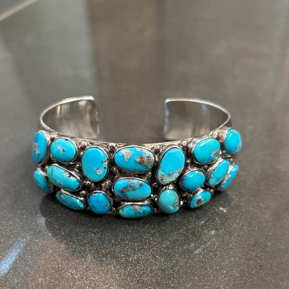 Thompson Turquoise Blue Cluster Cuff Bracelet